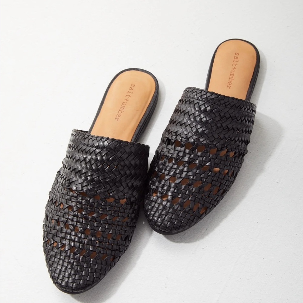 SALT + UMBER Lily Black Signature Woven Leather Mules